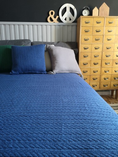 Bavlnená obliečka na vankúš 40x40 námornícka modrá rybia kosť, štýlový boho loft