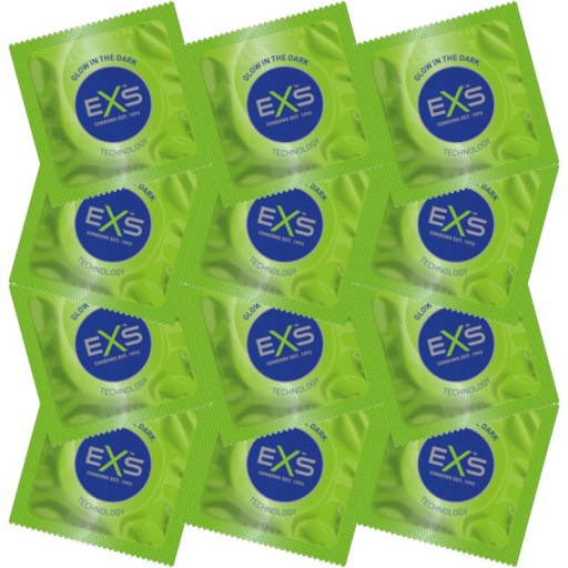 EXS GLOW vlhčené kondómy GLOW IN THE DARK 12 ks. orgazmus análneho sexu