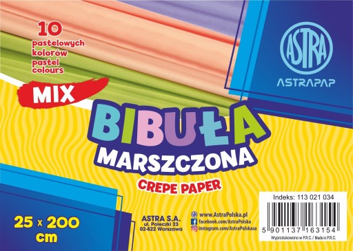 Krčený krepový papier, pastelová sada, 10 farieb.