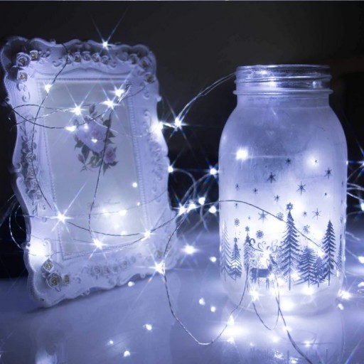 LED SVETLÁ, BATÉRIE, SVETLÁ, DRÔTY, BIELA FARBA