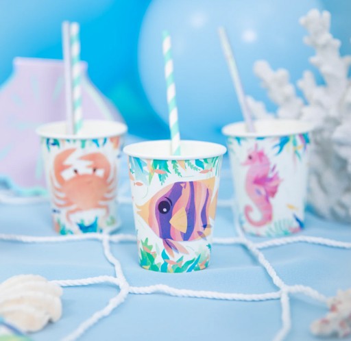 OCEAN Paper Cups Sea Underwater World Animals Birthday 220ml x6