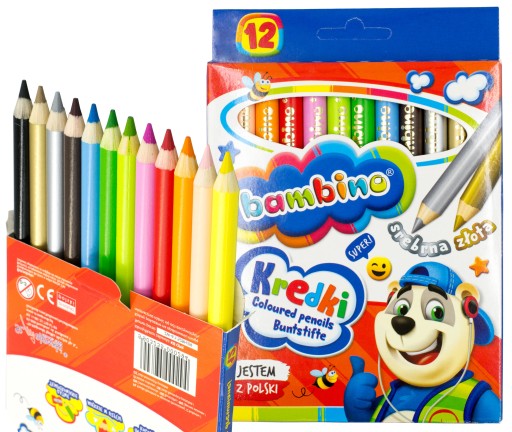 BAMBINO školské pastelky hrubé, 12 farieb, zlaté