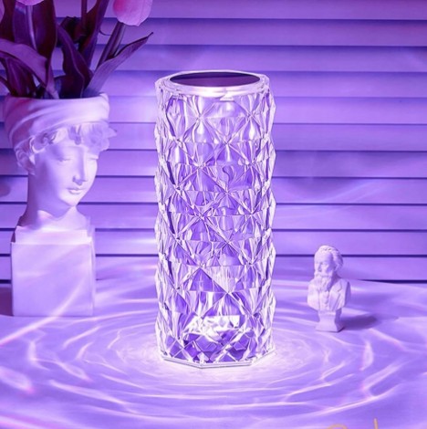 KRYŠTÁLOVÁ STOLNÁ LAMPA DOTYKOVÁ SPÁLŇA RGB DIAMANTOVÁ LED + DIAĽKOVÉ OVLÁDANIE