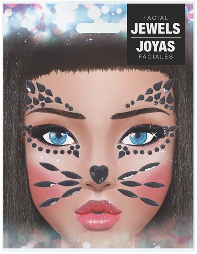 Samolepiace nálepky Kryštály Dekorácia na tvár CAT Kitten Carnival Ball