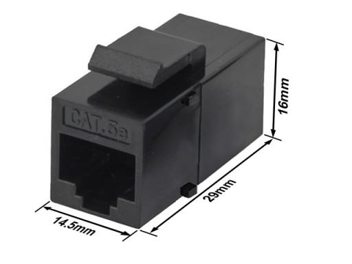 RJ45/8P8C kat.5E konektor UTP zásuvka-zásuvka typ KEYSTONE čierna
