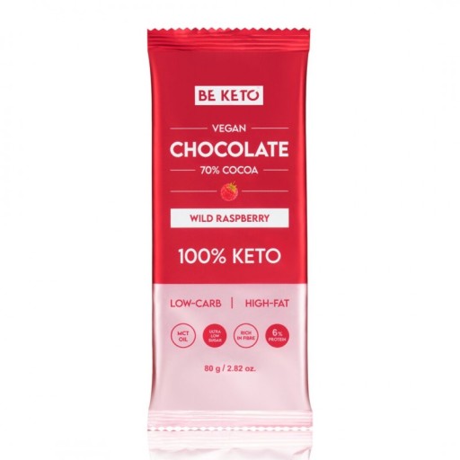 Vegánska Keto čokoláda s MCT olejom - Divoká malina - 80g - BeKeto