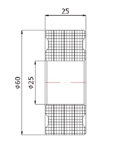Rovný plastový valček bez ložísk, priemer 60mm, priemer 25mm