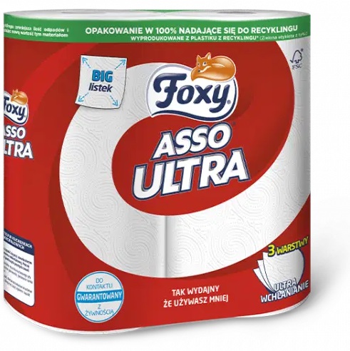 Kuchynská papierová utierka Foxy ASSO ULTRA BIG, savá celulóza, 2 rolky