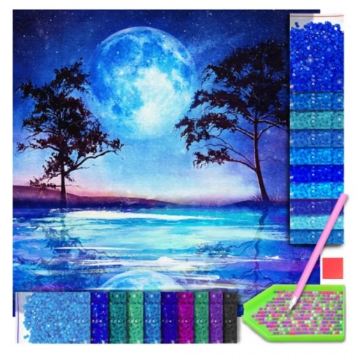 DIAMANTOVÉ VYŠÍVACIE KORÁLKY MOZAIKA 5D OBRÁZOK DIAMANTOVÝ MALENIE MESIAC 30x30cm