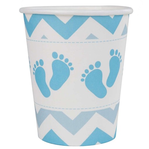 Papierové poháriky Baby Shower Feet, modré, 6 ks