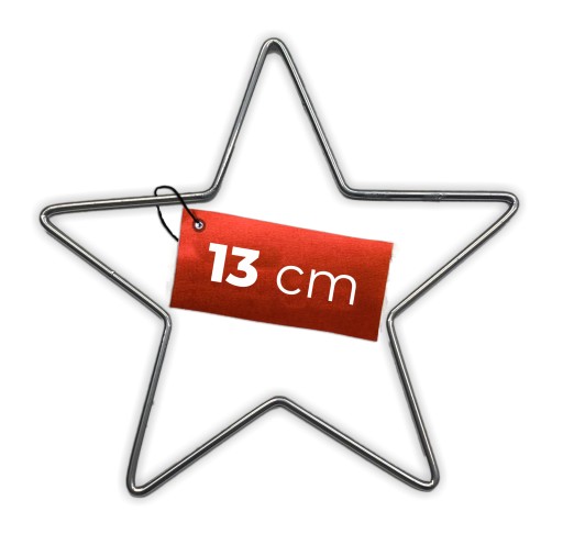 Kovová hviezda STRIEBORNÁ 13 cm s drôteným podstavcom