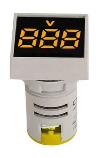 VOLTMETER 20-500VAC Štvorcový 29X29MM SKRUTKA DO PANELU ŽLTÁ