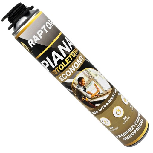MONTÁŽ PENY 750ml POLYURETÁNOVÁ PIŠTOĽ NÍZKOTLAKÝ RAPTOR EKONOM.
