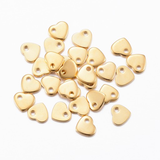 Prívesok srdce, nehrdzavejúca oceľ, zlato, 5x6x1mm, otvor 1mm, 5ks