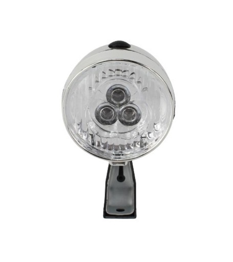 SVIETIDLO NA BICYKEL 3 LED PREDNÉ STRIEBORNÉ RETRO 34018