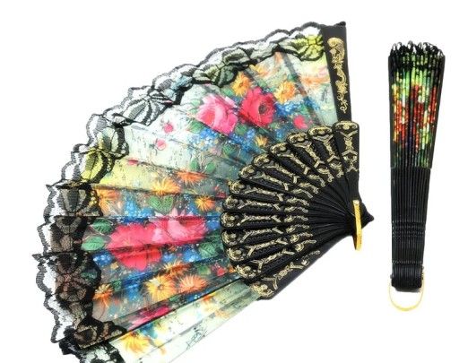 VENTILÁTOR S ČIPKOU, SKLADACÍ NA HORÚCE LETO, DEKORATÍVNE ŠPANIELSKÉ VZORY, KVETY