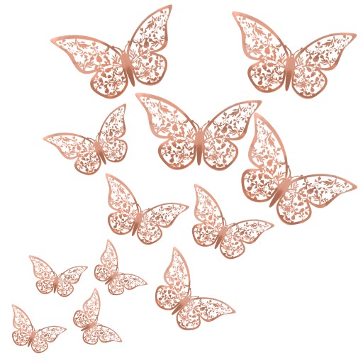 Nálepky na stenu motýle x12 PINK GOLD v2