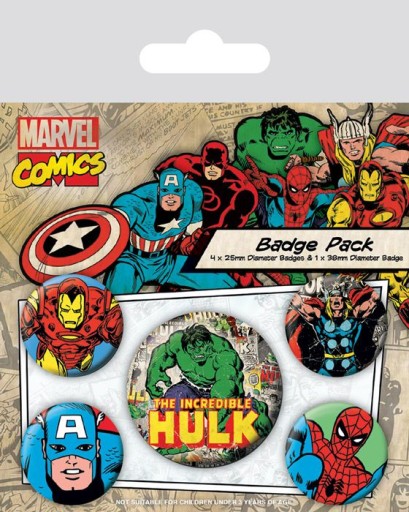 Špendlíky na oblečenie Marvel Retro Hulk, sada 5 kusov
