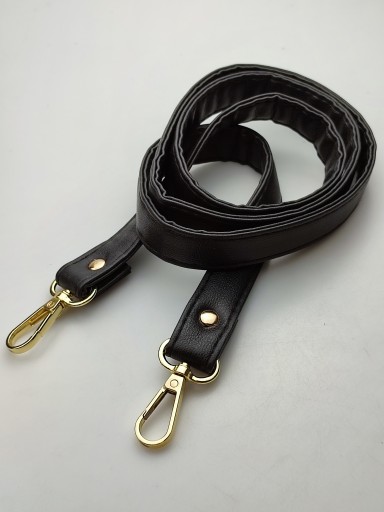 Popruh na kabelku, 20 mm, čierny, so zlatými karabínkami, 120 cm
