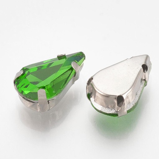 Štrasové kamienky na šitie v košíku, sklo a mosadz, kvapka, 12,5x8x5mm, 10ks