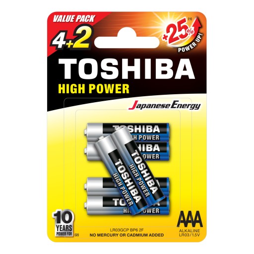 6x alkalické batérie TOSHIBA FINGERS LR03 AAA