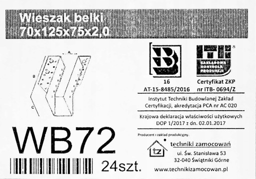 Držiak BEAM HANGER 70 x 125, konektor WB72