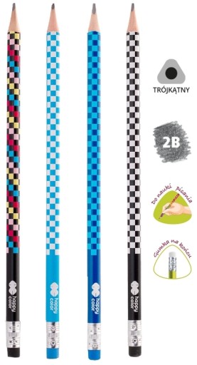 2B trojhranná ceruzka s gumou SKATE šachovnica Happy Color 1 kus