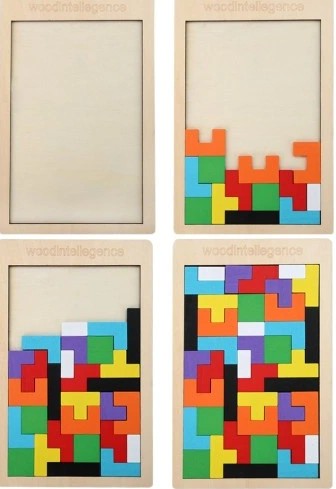 Puzzle Drevené kocky Montessori Tetris Puzzle