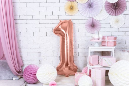Fóliový balónik CYFRA 1 rose gold rose gold veľký 86 cm pre HEL k narodeninám