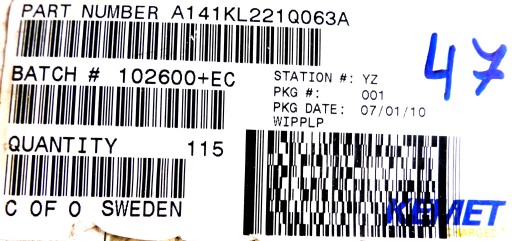 RIFA axiálny elektrolyt 220uF 63V DC 30% 1ks.