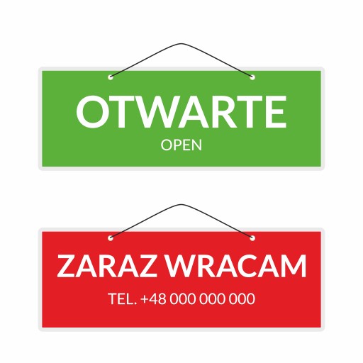 Nápis OTVORENÉ, ČOSKORO VRÁMEM, TEL. Váš projekt