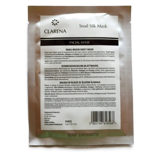 Clarena Snail Silk Mask listová maska so slimačím slizom
