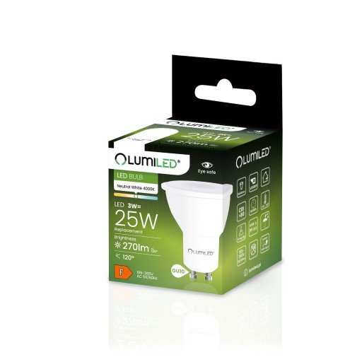 LED žiarovka GU10 3W = 25W 270lm 4000K NEUTRÁLNA BIELA 120° PREMIUM LUMILED
