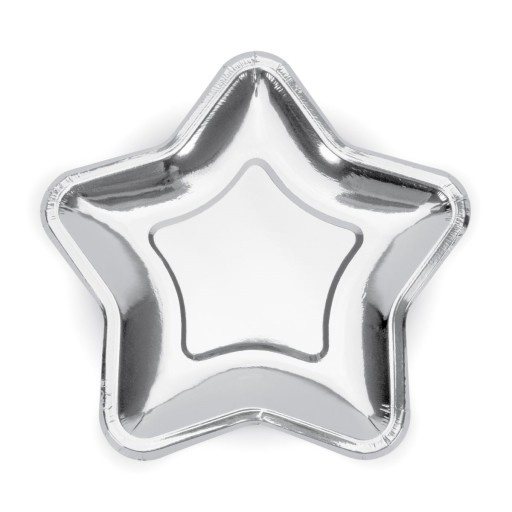 Strieborné papierové taniere STARS 18 cm, 6 ks, na Silvestra