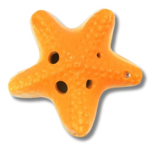 mini OCARINA keramická hviezda, oranžová, 6 dier, noty