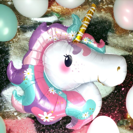 Fóliový balónik UNICORN UNICORN, farebný, veľká hlava jednorožca