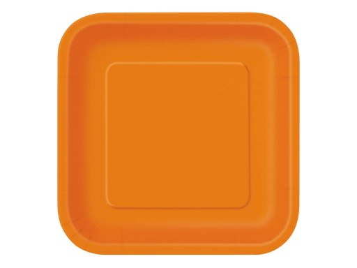 Papierové taniere, oranžové, 23 cm, štvorcové, 14 ks.