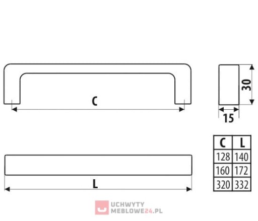 Jednoduchá nábytková úchytka UM52 L-160 mm matná zlatá