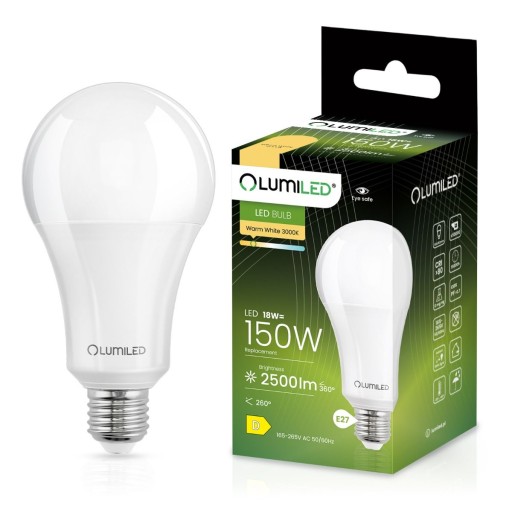 E27 LED žiarovka 18W = 150W 2500lm 3000K Teplá 260°