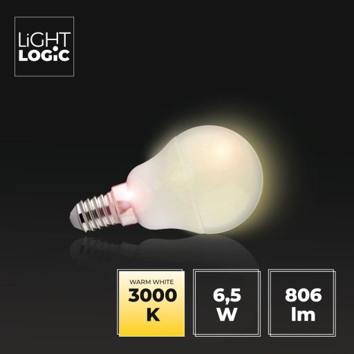 LED guľová žiarovka LL G45 6,5W E14 WW teplá biela 806lm LIGHTLOGIC