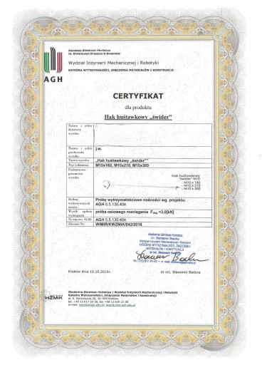 HÁKOVÝ šnek M10 x 160 S CERTIFIKÁTOM