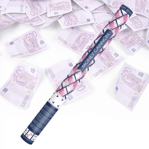 VYSTRIEĽOVACIA TRUBKA VYstreľovacie KONFETY PENIAZE BANKOVKY 500 eur 60 cm