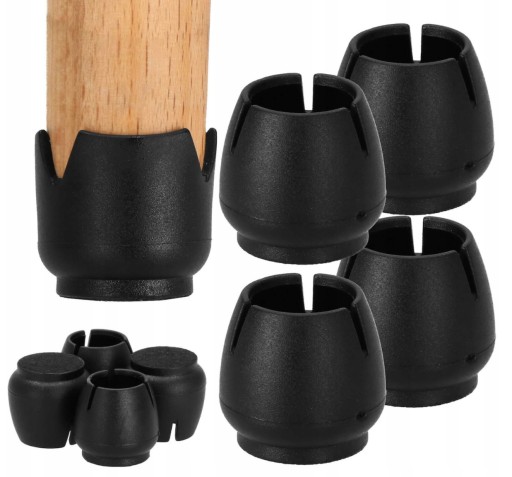 4x Ochranné silikónové poťahy s filcom na nohy stoličky 17mm-21mm ČIERNA!