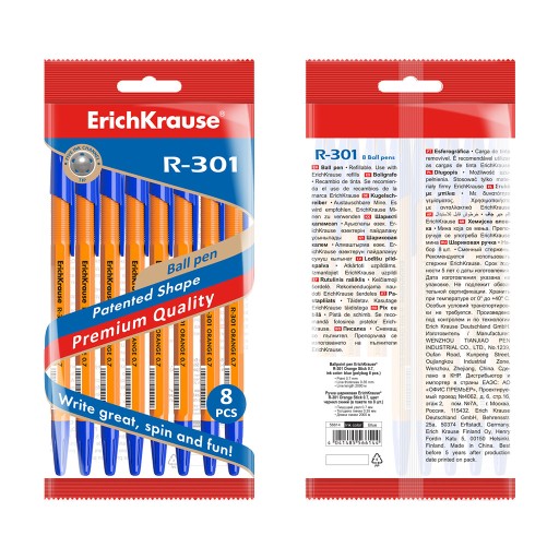 ErichKrause R-301 Orange Stick guľôčkové pero 0,7, farba atramentu: modrá 8 ks