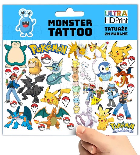 UMÝVAJÚCE DOČASNÉ TETOVANIE PRE DETI DETSKÉ POKEMONY ORIGINÁLNE DIZAJNY