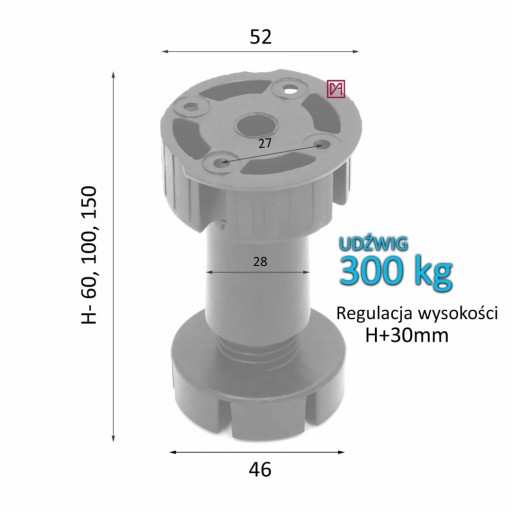 4x Noha kuchynského nábytku 300kg H-60 Typ VOLPATO