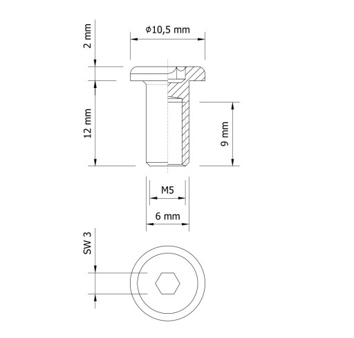 Spojovacia matica, typ Ericson, nehrdzavejúca oceľ, plochá hlava M5 x 12 mm