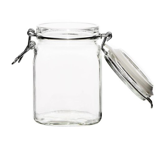 SKLENENÁ NÁDOBKA 750ML S SVORKOU NA SPRACOVANIE MED NA KORENIE 0,75L S KLOPOM