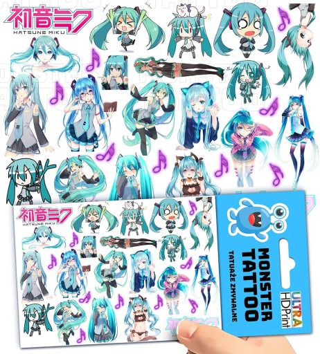 UMÝVAJÚCE DOČASNÉ TETOVANIE PRE DETI HATSUNE MIKU ORIGINÁLNE DIZAJNY