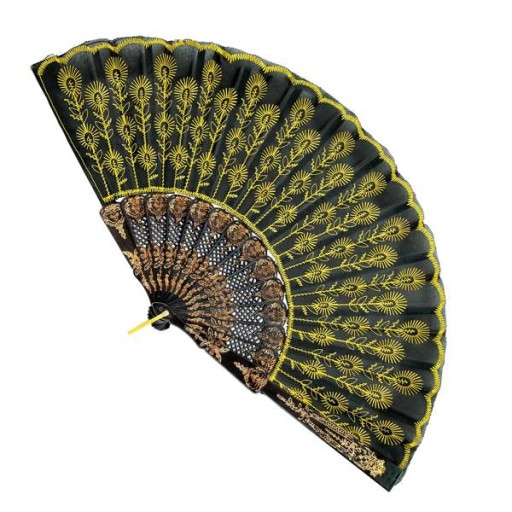 ŠPANIELSKÝ VENTILÁTOR ČIERNE ZLATÉ FLAMENCO